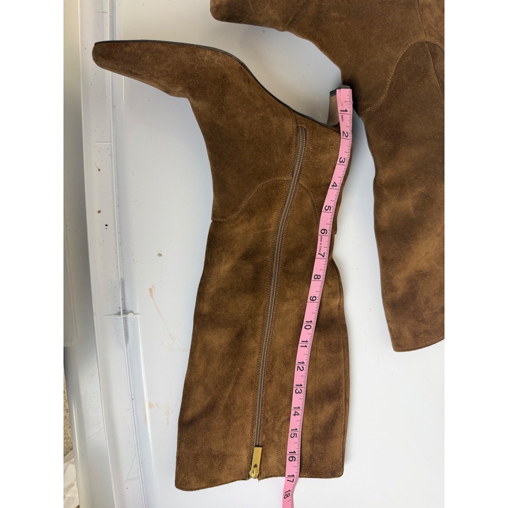 Vince Camuto Brown Suede Knee High Kitten Heel Boots Pointed Toe Side Zip - Picture 6 of 12
